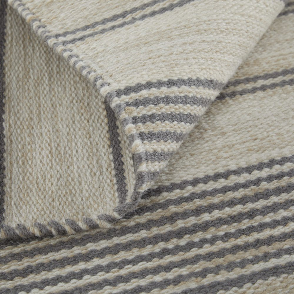 4' X 6' Gray and Ivory Striped Hand Woven Area Rug — view 9