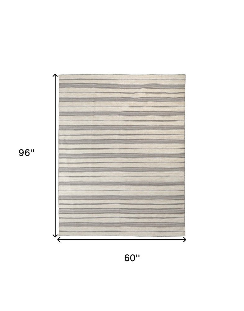 4' X 6' Gray and Ivory Striped Hand Woven Area Rug HomeRoots