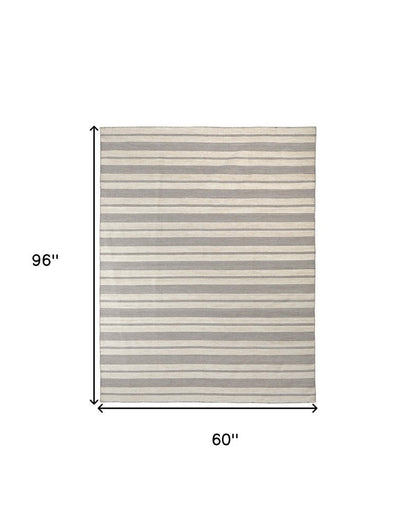 4' X 6' Gray and Ivory Striped Hand Woven Area Rug HomeRoots