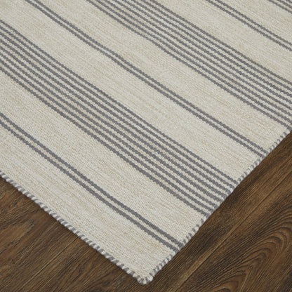 4' X 6' Gray and Ivory Striped Hand Woven Area Rug HomeRoots