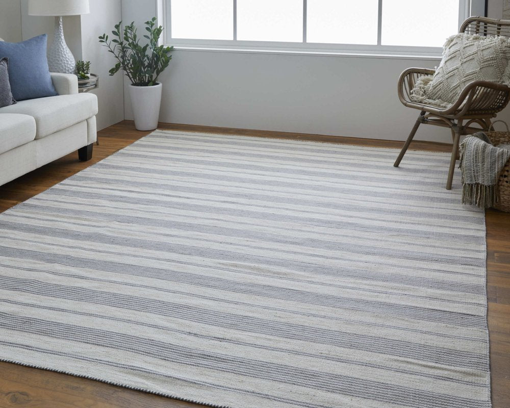 4' X 6' Gray and Ivory Striped Hand Woven Area Rug HomeRoots