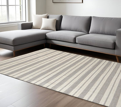 4' X 6' Gray and Ivory Striped Hand Woven Area Rug HomeRoots