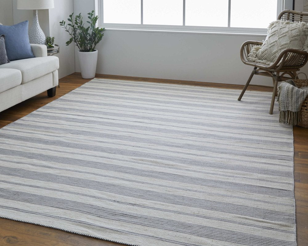 4' X 6' Gray and Ivory Striped Hand Woven Area Rug — view 26
