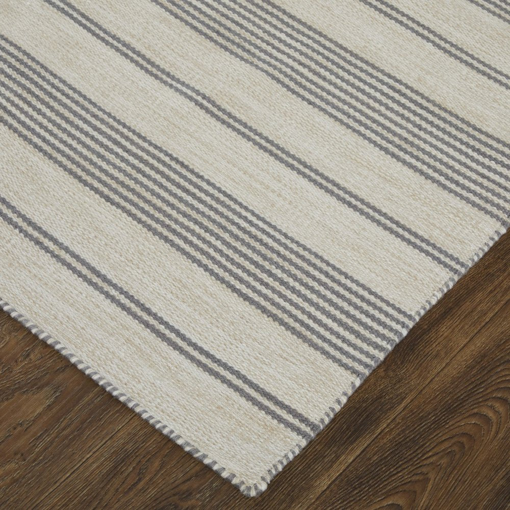 4' X 6' Gray and Ivory Striped Hand Woven Area Rug — view 38
