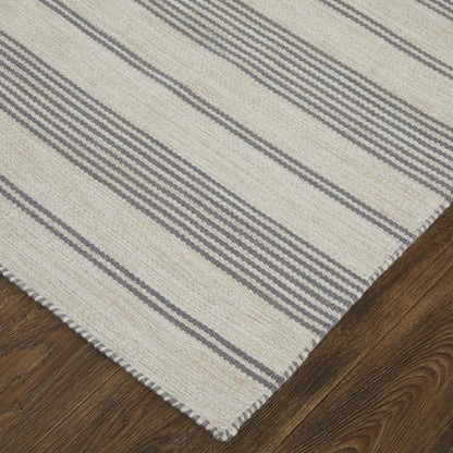 4' X 6' Gray and Ivory Striped Hand Woven Area Rug HomeRoots