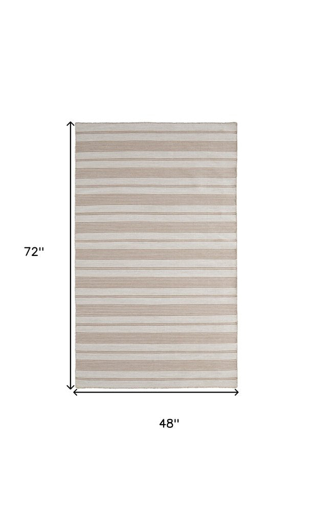 4' X 6' Ivory And Taupe Striped Hand Woven Area Rug — view 9