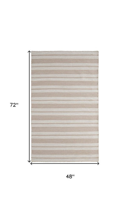 4' X 6' Ivory And Taupe Striped Hand Woven Area Rug HomeRoots