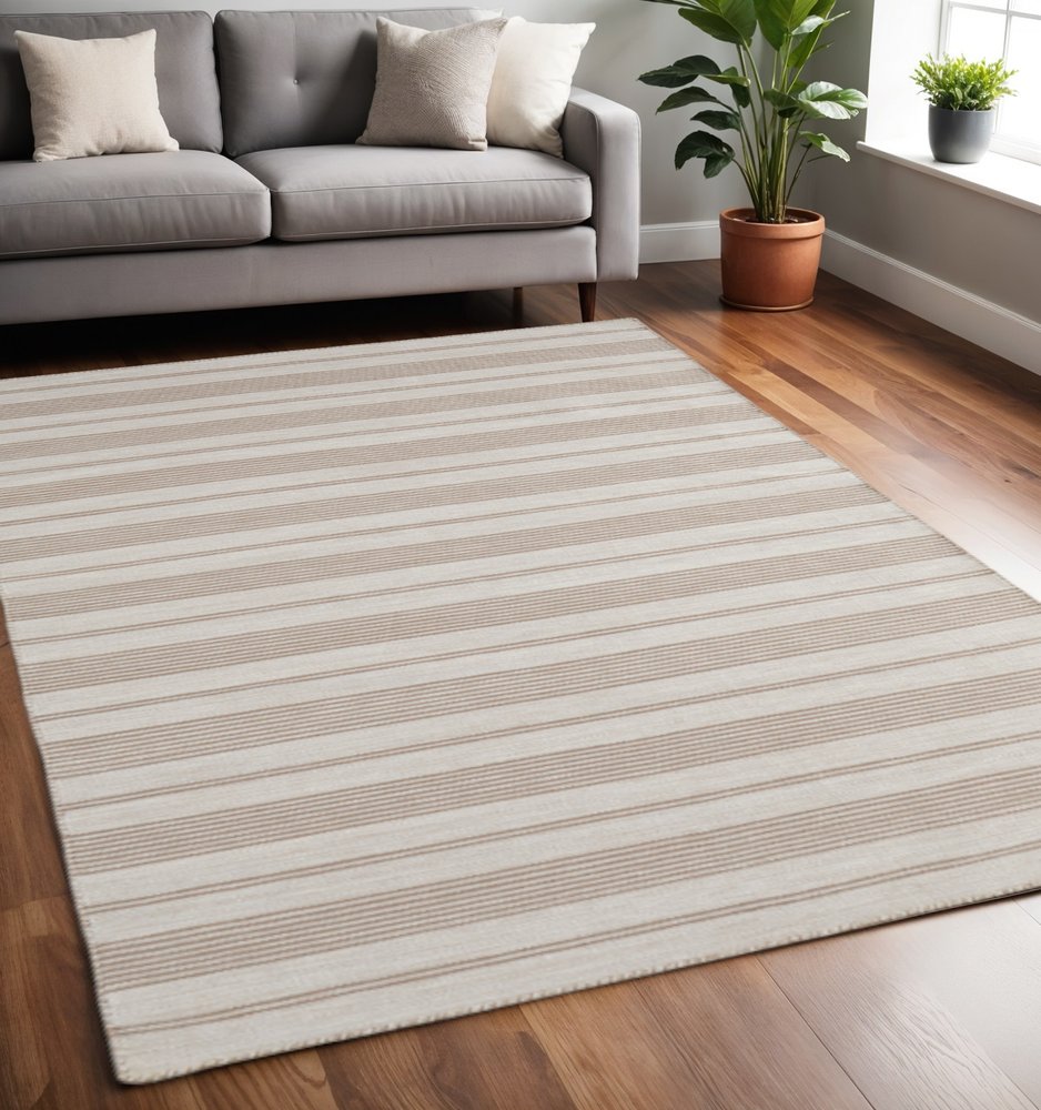 4' X 6' Ivory And Taupe Striped Hand Woven Area Rug HomeRoots