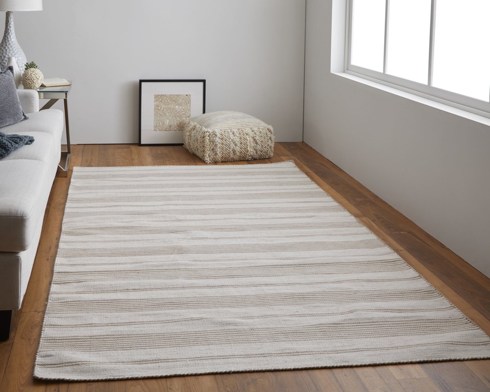 4' X 6' Ivory And Taupe Striped Hand Woven Area Rug — view 20