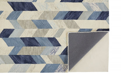 2' X 3' Blue Ivory And Gray Wool Geometric Tufted Handmade Area Rug - 48.0" (L) x 72.0" (W) x 0.5" (H)