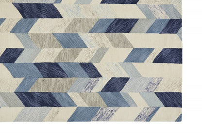 2' X 3' Blue Ivory And Gray Wool Geometric Tufted Handmade Area Rug - 48.0" (L) x 72.0" (W) x 0.5" (H)