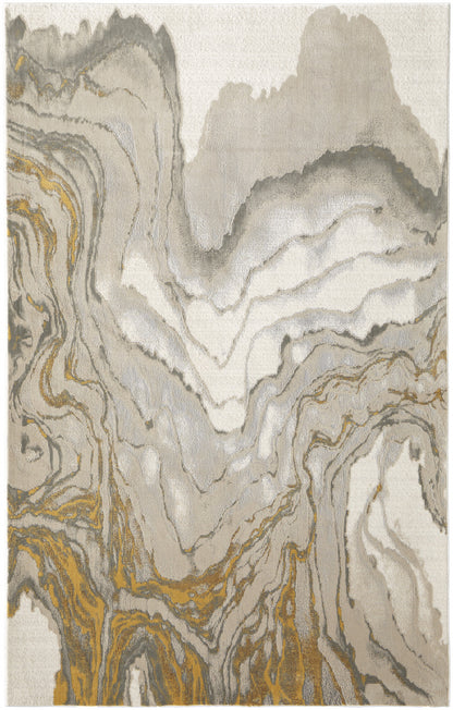 2' X 3' Gold Ivory And Gray Abstract Stain Resistant Area Rug - 48.0" (L) x 72.0" (W) x 0.63" (H)