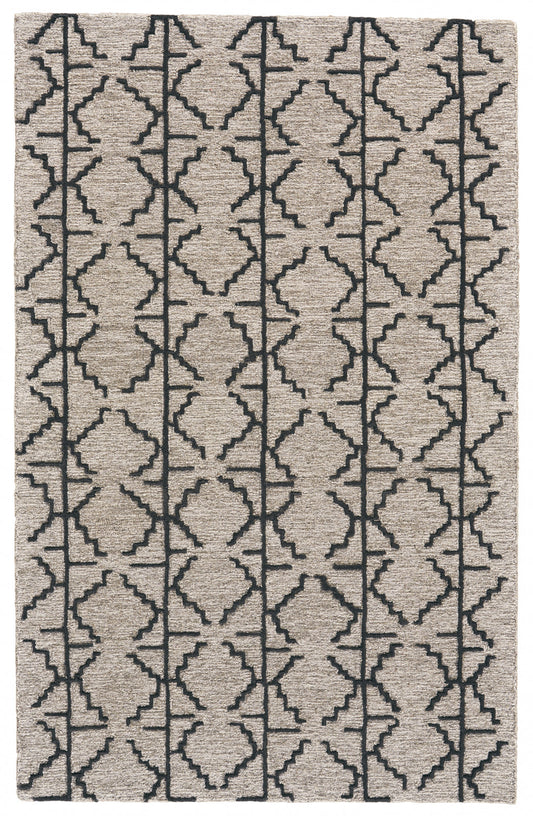 2' X 3' Black Taupe And Gray Wool Geometric Tufted Handmade Stain Resistant Area Rug - 47.24" (L) x 47.24" (W) x 0.24" (H)