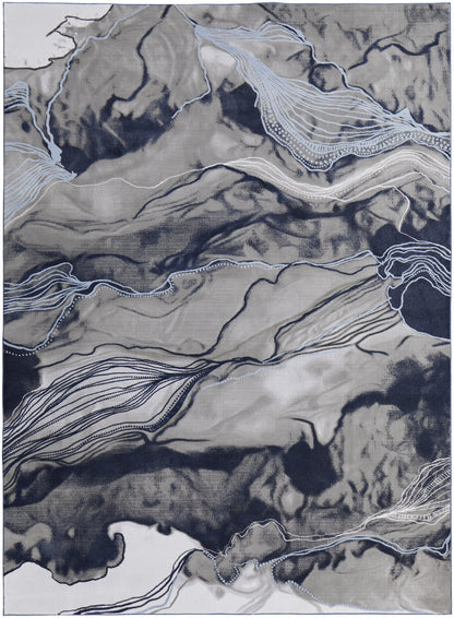 5' X 7' Blue Gray And Ivory Abstract Power Loom Stain Resistant Area Rug - 62.0" (H) x 86.0" (W) x 0.39" (D)