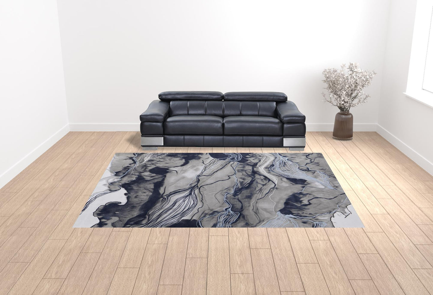 10' X 14' Blue Gray And Ivory Abstract Power Loom Stain Resistant Area Rug - 20.0" (L) x 34.0" (W) x 0.39" (H)