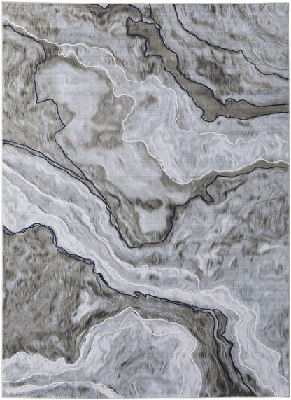 10' X 14' Ivory Blue and Gray Abstract Power Loom Area Rug - 24.0" (L) x 36.0" (W) x 0.24" (H)