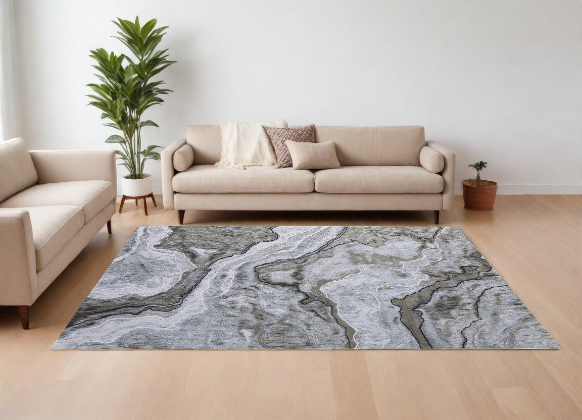 10' X 14' Ivory Blue and Gray Abstract Power Loom Area Rug - 24.0" (L) x 36.0" (W) x 0.24" (H)