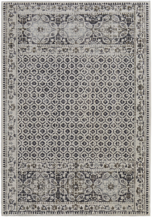 7' X 10' Ivory Taupe And Gray Abstract Stain Resistant Area Rug - 79.0" (H) x 114.0" (W) x 0.41" (D)