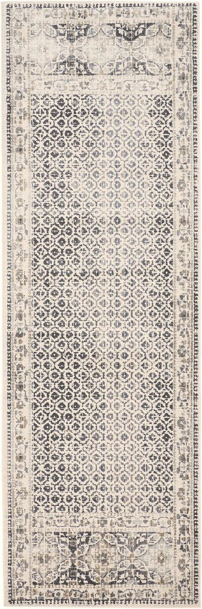 8' Gray and Ivory Abstract Geometric Power Loom Distressed Runner Rug - 31.0" (H) x 96.0" (W) x 0.41" (D)