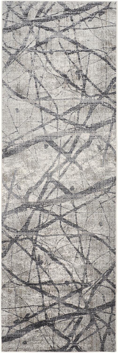 8' Gray and Ivory Abstract Power Loom Distressed Runner Rug - 31.0" (H) x 96.0" (W) x 0.41" (D)