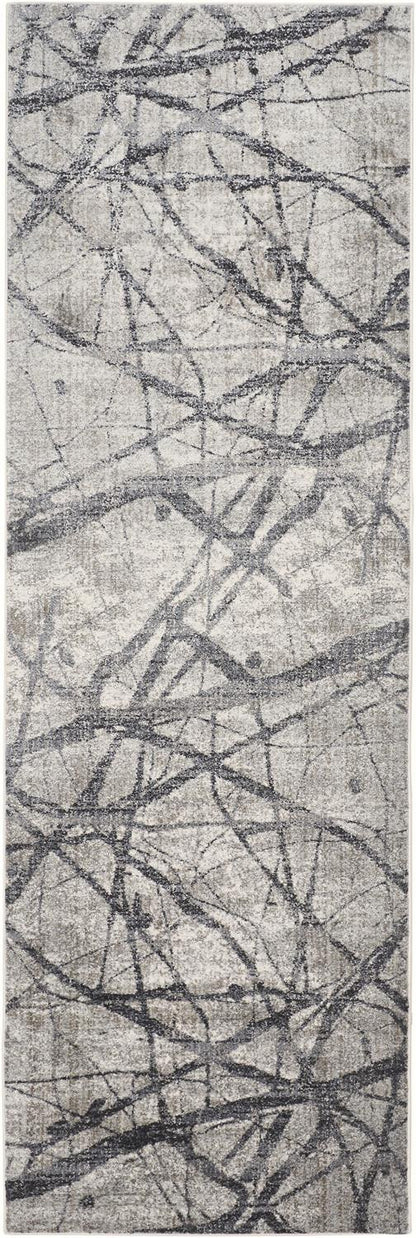 8' Gray and Ivory Abstract Power Loom Distressed Runner Rug - 31.0" (H) x 96.0" (W) x 0.41" (D)