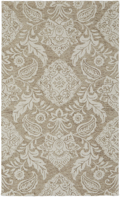 9' X 12' Tan And Ivory Wool Paisley Tufted Handmade Stain Resistant Area Rug - 108.0" (H) x 144.0" (W) x 0.5" (D)