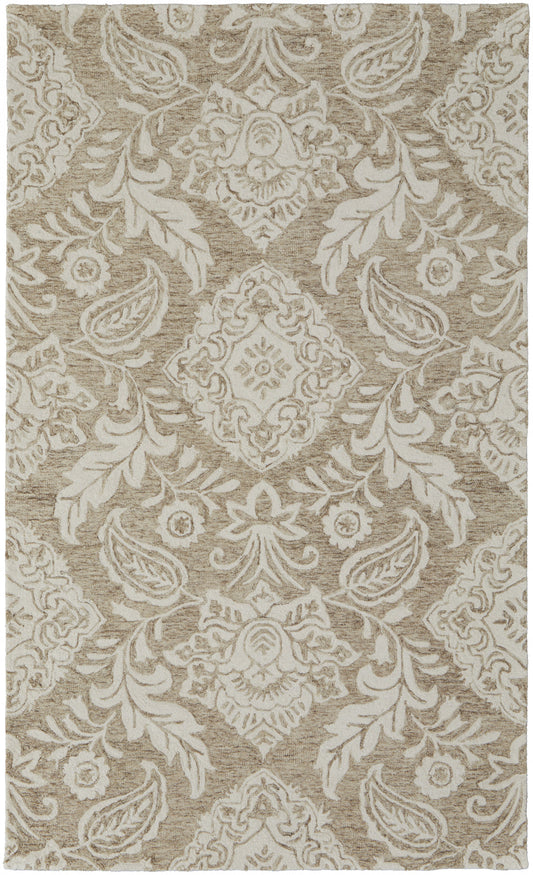 9' X 12' Tan And Ivory Wool Paisley Tufted Handmade Stain Resistant Area Rug - 108.0" (H) x 144.0" (W) x 0.5" (D)