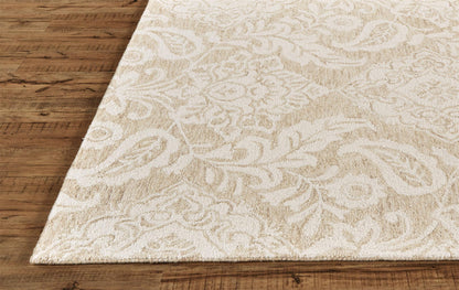 9' X 12' Tan And Ivory Wool Paisley Tufted Handmade Stain Resistant Area Rug - 108.0" (H) x 144.0" (W) x 0.5" (D)