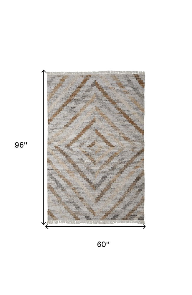 5' X 8' Gray And Brown Geometric Hand Woven Area Rug With Fringe HomeRoots