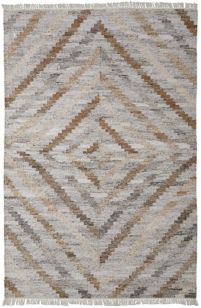 5' X 8' Gray And Brown Geometric Hand Woven Area Rug With Fringe — view 20