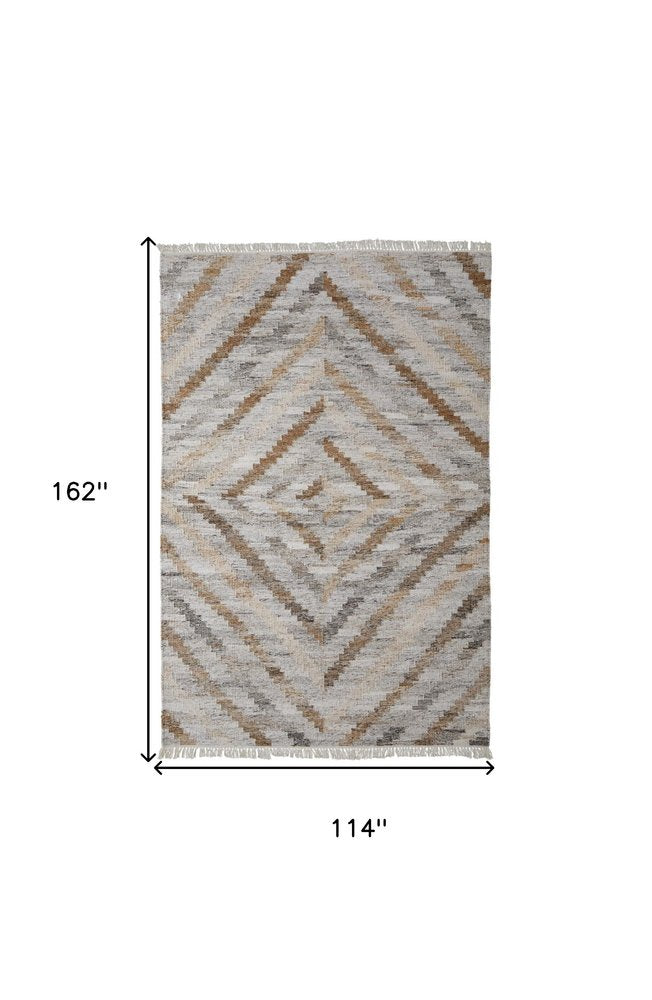 5' X 8' Gray And Brown Geometric Hand Woven Area Rug With Fringe — view 21