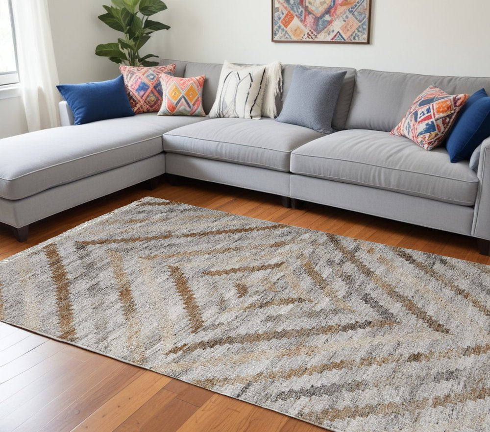 5' X 8' Gray And Brown Geometric Hand Woven Area Rug With Fringe HomeRoots