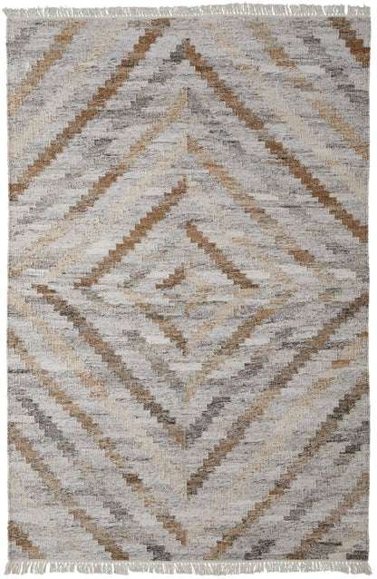 5' X 8' Gray And Brown Geometric Hand Woven Area Rug With Fringe HomeRoots