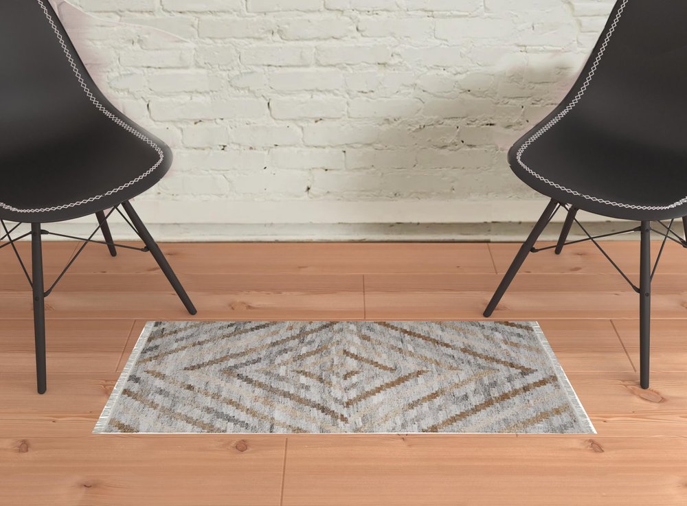 5' X 8' Gray And Brown Geometric Hand Woven Area Rug With Fringe HomeRoots