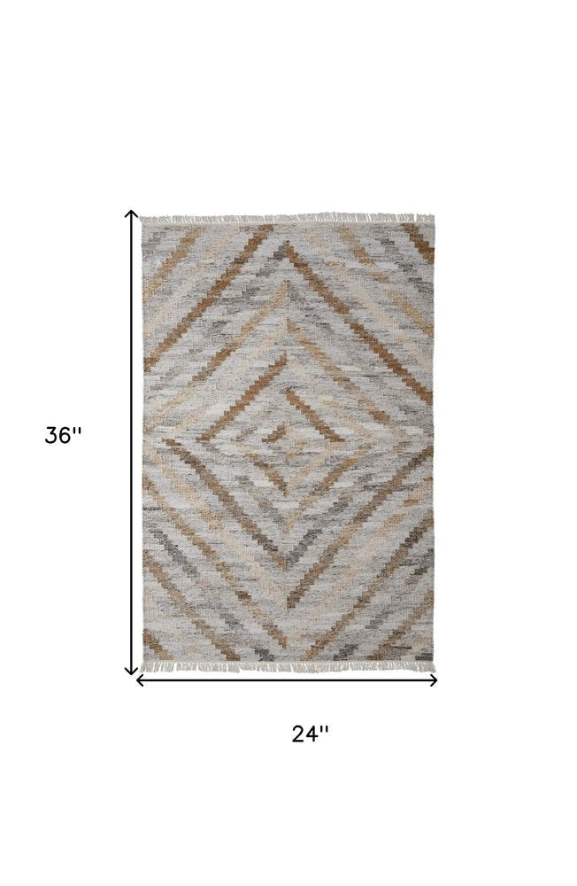5' X 8' Gray And Brown Geometric Hand Woven Area Rug With Fringe — view 31