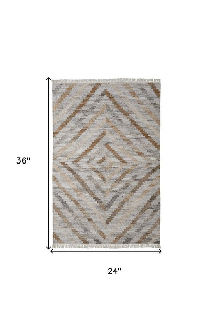 5' X 8' Gray And Brown Geometric Hand Woven Area Rug With Fringe HomeRoots