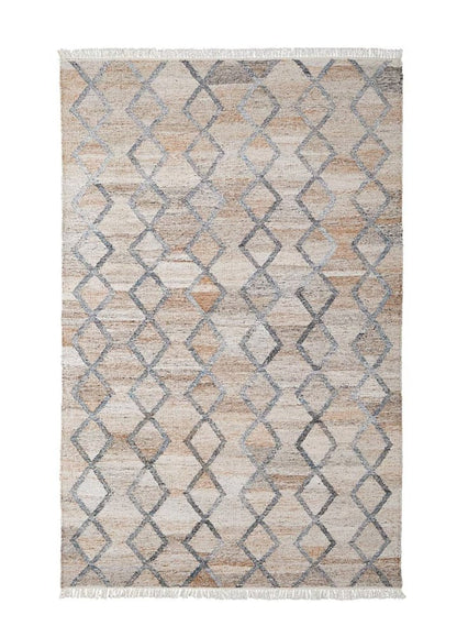 4' X 6' Gray Ivory And Tan Geometric Hand Woven Stain Resistant Area Rug With Fringe HomeRoots