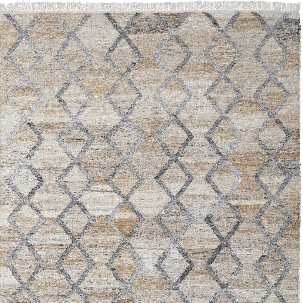 4' X 6' Gray Ivory And Tan Geometric Hand Woven Stain Resistant Area Rug With Fringe HomeRoots