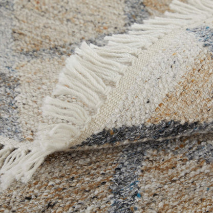 4' X 6' Gray Ivory And Tan Geometric Hand Woven Stain Resistant Area Rug With Fringe HomeRoots