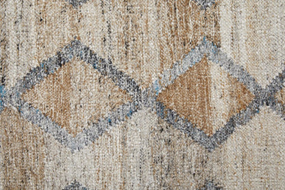 4' X 6' Gray Ivory And Tan Geometric Hand Woven Stain Resistant Area Rug With Fringe HomeRoots