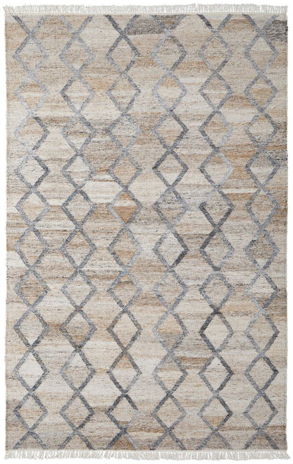 4' X 6' Gray Ivory And Tan Geometric Hand Woven Stain Resistant Area Rug With Fringe HomeRoots