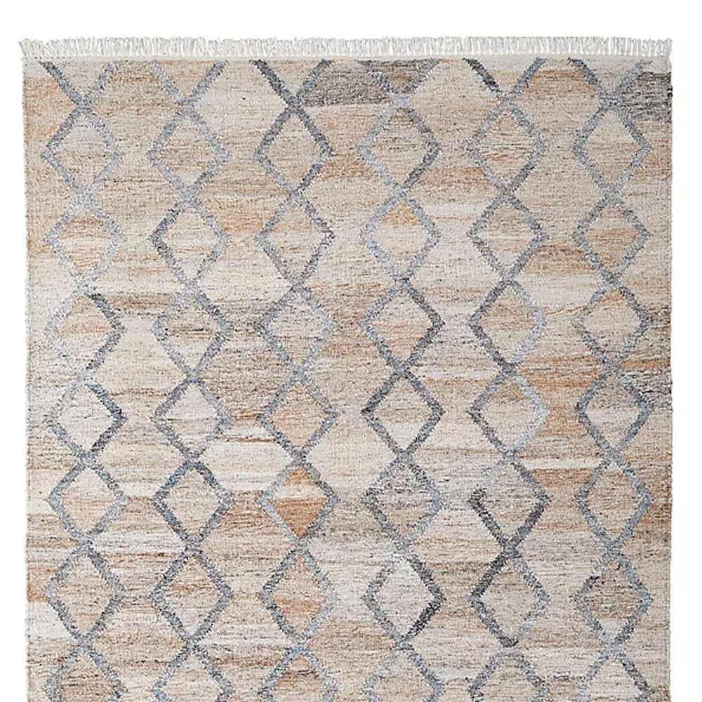 4' X 6' Gray Ivory And Tan Geometric Hand Woven Stain Resistant Area Rug With Fringe HomeRoots