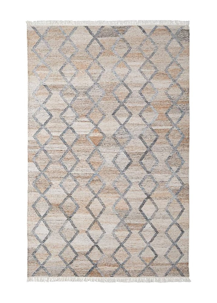 4' X 6' Gray Ivory And Tan Geometric Hand Woven Stain Resistant Area Rug With Fringe HomeRoots