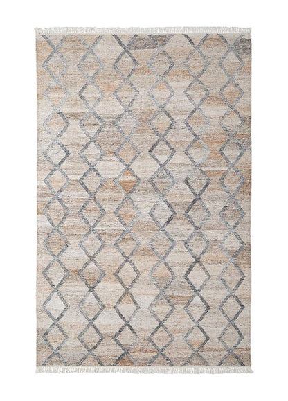 4' X 6' Gray Ivory And Tan Geometric Hand Woven Stain Resistant Area Rug With Fringe HomeRoots