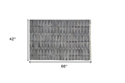 4' X 6' Gray And Black Geometric Hand Woven Area Rug With Fringe HomeRoots