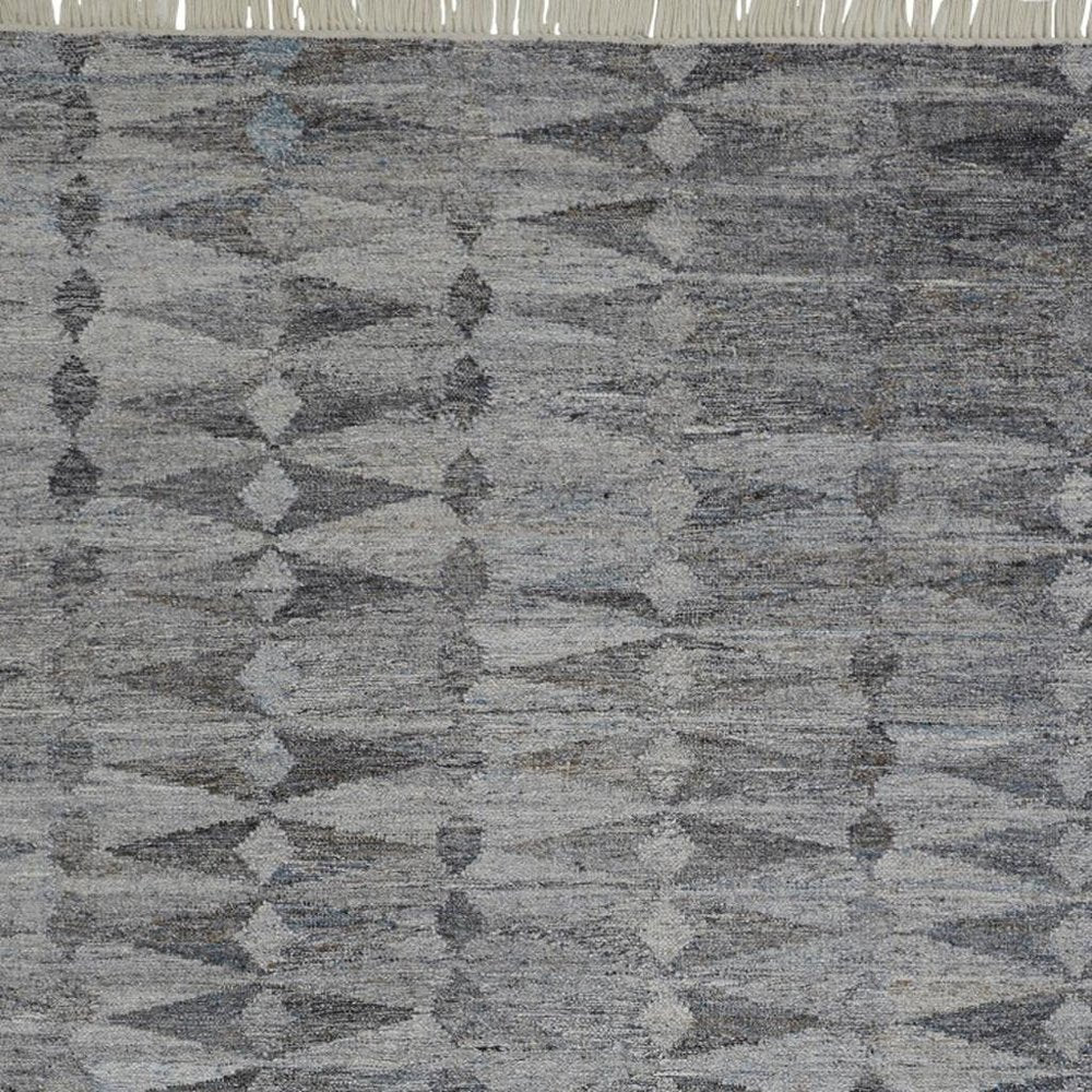 4' X 6' Gray And Black Geometric Hand Woven Area Rug With Fringe — view 3