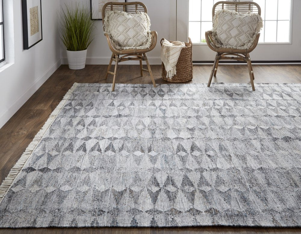 4' X 6' Gray And Black Geometric Hand Woven Area Rug With Fringe — view 12