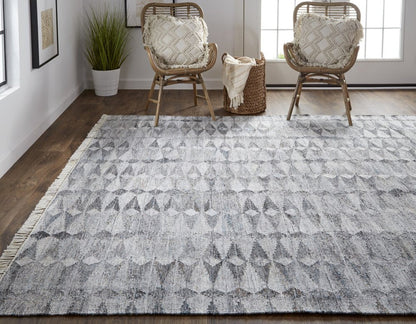 4' X 6' Gray And Black Geometric Hand Woven Area Rug With Fringe HomeRoots