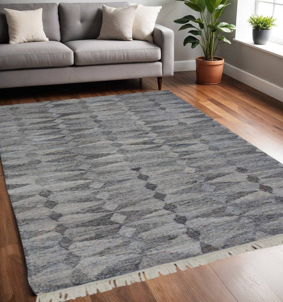 4' X 6' Gray And Black Geometric Hand Woven Area Rug With Fringe HomeRoots