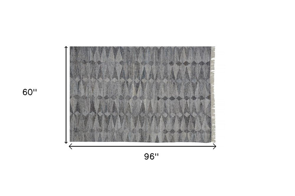 4' X 6' Gray And Black Geometric Hand Woven Area Rug With Fringe — view 27